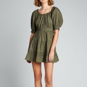 Ulla Johnson Celia Dress Army Green Puff Sleeve Mini Size 10 Cottagecore